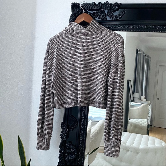 Free People | Women's Maroon & White Lightweight Cropped Cowl Neck Sweater - Picture 2 of 6